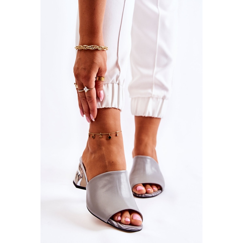 PA2 Kožené Dámské Pantofle Na Podpatku šedé Perry šedá 1