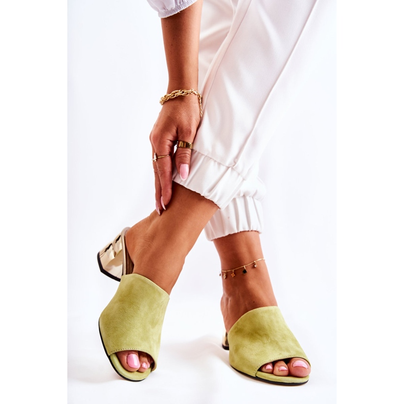 PA2 Dámské semišové pantofle na podpatku zelené perry zelená 2