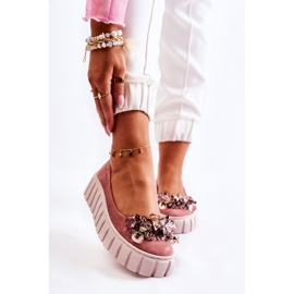 PA2 Semišové Baleríny Na Platformě S Růžovým Ornamentem Ladette 1