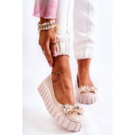 PA2 Kožené Baleríny Na Platformě S Béžovým Ladette Ornamentem 1