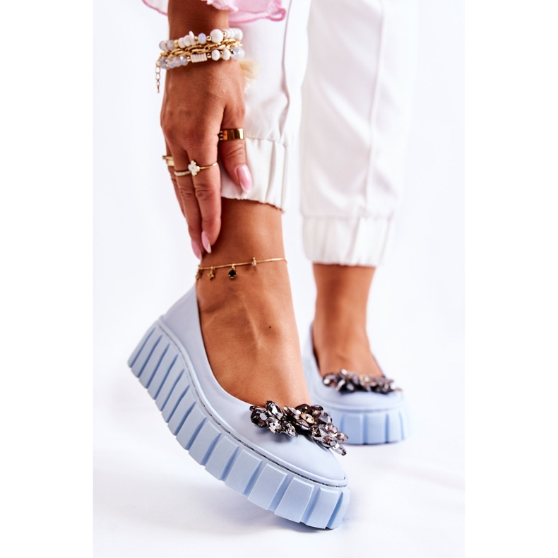 PA2 Kožené Baleríny Na Platformě S Modrým Ornamentem Ladette 2