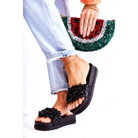 Dámské žabky na platformě s ozdobami, černá černý 2