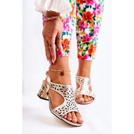 PA2 Kožené Prolamované Sandály Na Vysokých Podpatcích Zlatá Salvio zlatý 1