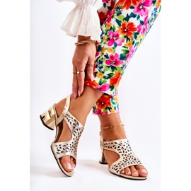 PA2 Kožené Prolamované Sandály Na Vysokých Podpatcích Zlatá Salvio zlatý 2