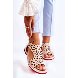 PA2 Kožené lehké prolamované sandály Béžová Alima béžový 1