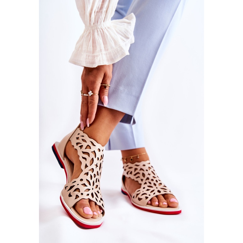 PA2 Kožené lehké prolamované sandály Béžová Alima béžový 2