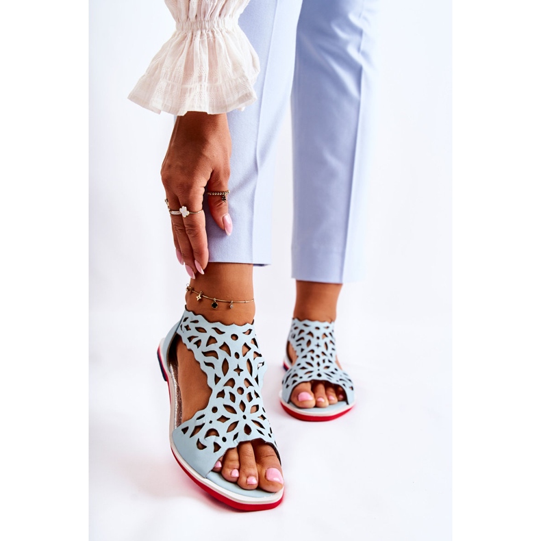 PA2 Kožené lehké prolamované sandály Světle modré Alima modrý 1