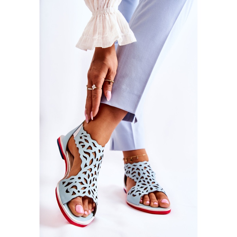 PA2 Kožené lehké prolamované sandály Světle modré Alima modrý 2