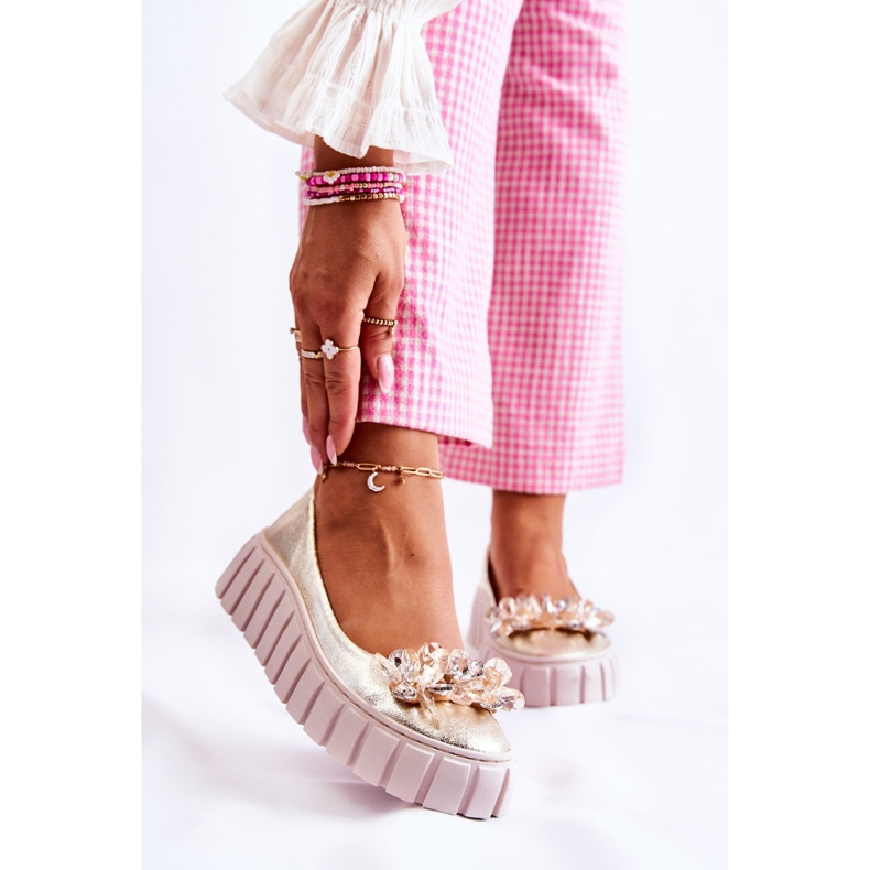PA2 Kožené Baleríny Na Platformě Se Zlatým Ornamentem Ladette 1
