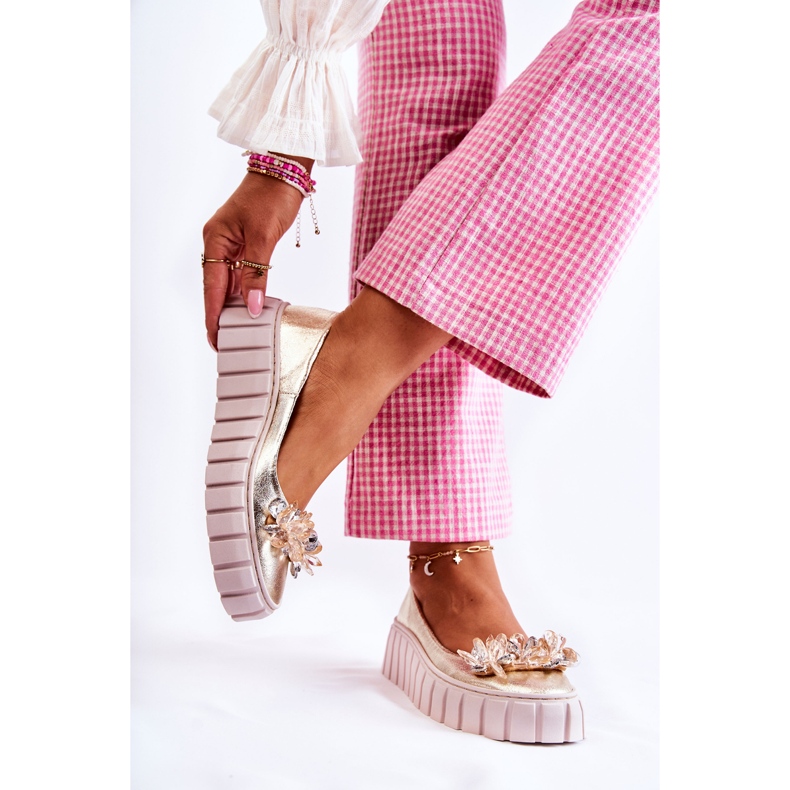 PA2 Kožené Baleríny Na Platformě Se Zlatým Ornamentem Ladette 2