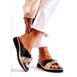 PE1 Pohodlné kožené dámské pantofle černozlatá Neyla černá zlatý 2