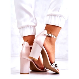 Lewski Shoes Kožené sandály prolamované Lewski 2869 Pearl Pink béžový růžový 5