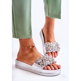 PG1 Dámské pantofle na platformě se stříbrnými ozdobami Almina 1