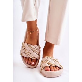 PS1 Dámské kožené pantofle S řetízkem Béžová Soline béžový 1