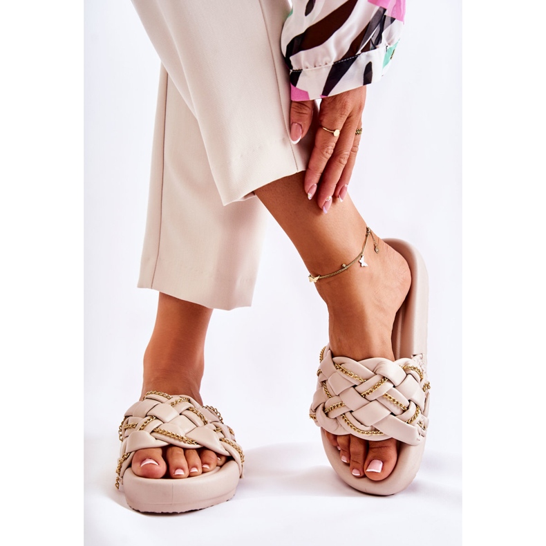 PS1 Dámské kožené pantofle S řetízkem Béžová Soline béžový 2