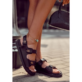 S.Barski Dámské kožené sandály s černým zdobením halis černá 2