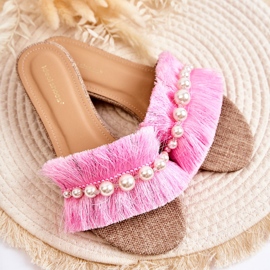 PG2 Dámské pantofle s ozdobným růžovým páskem Ramisa béžový 2