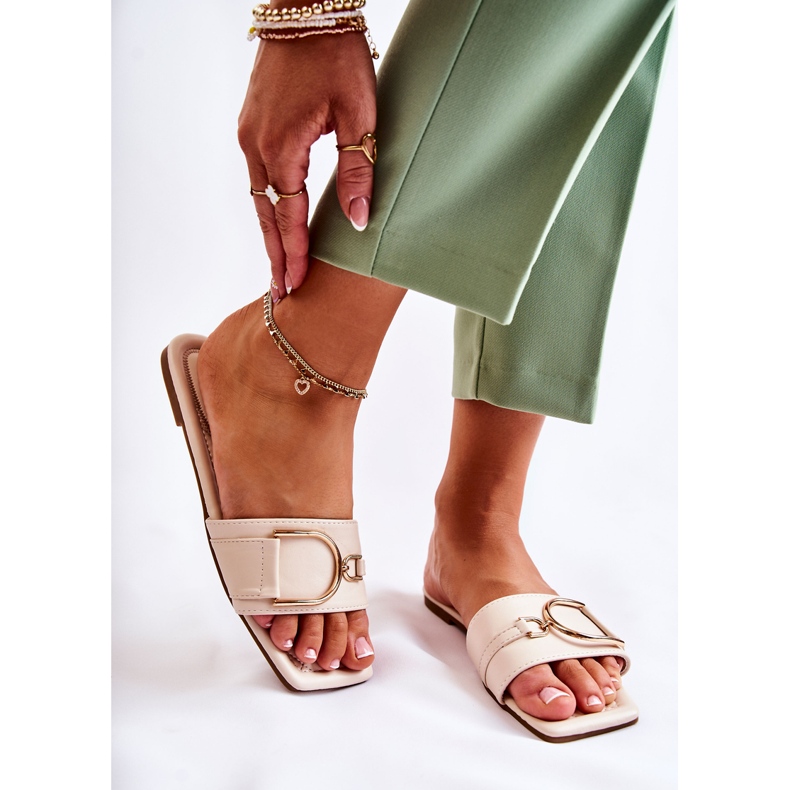 PG2 Dámské klasické kožené pantofle s béžovým zdobením Shilla zlatý 2