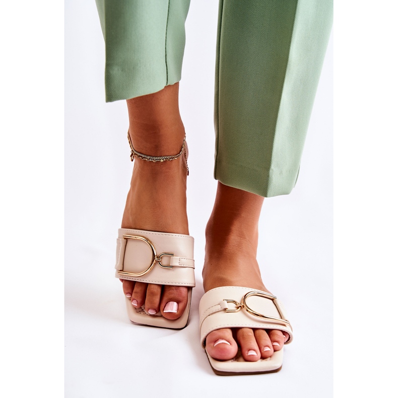 PG2 Dámské klasické kožené pantofle s béžovým zdobením Shilla zlatý 1