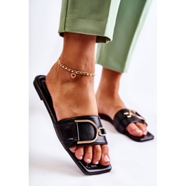 PG2 Dámské klasické kožené pantofle s černým zdobením Shilla černá 2