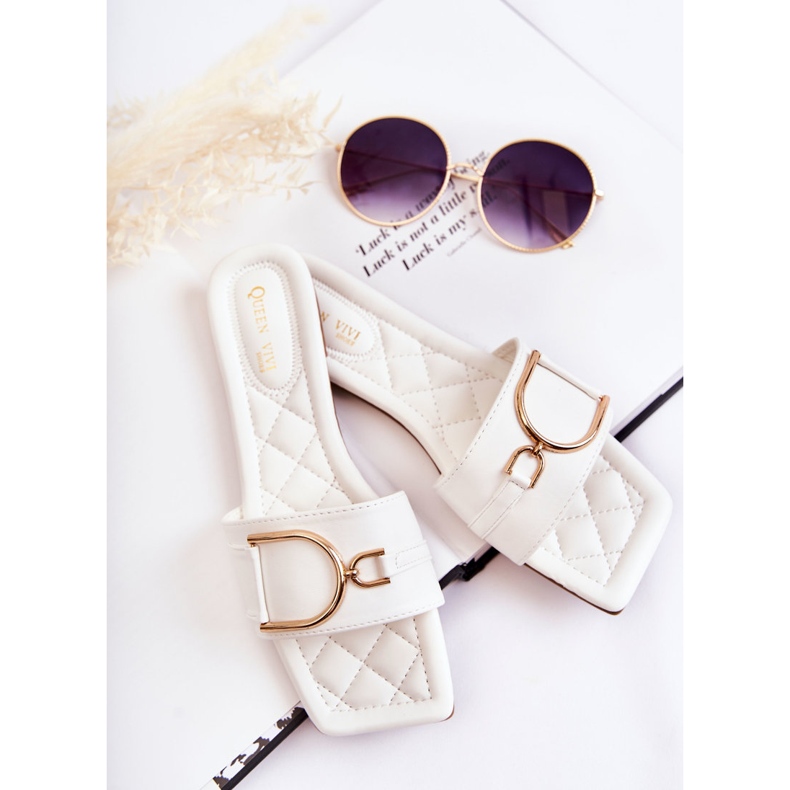 PG2 Dámské klasické kožené pantofle s bílým zdobením Shilla zlatý 1