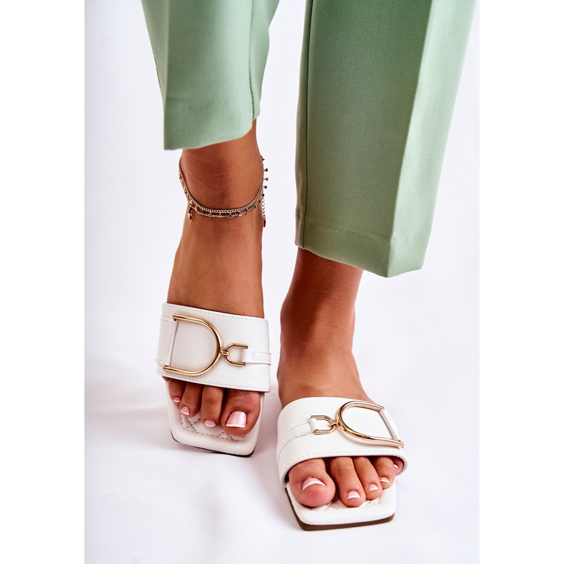 PG2 Dámské klasické kožené pantofle s bílým zdobením Shilla zlatý 2