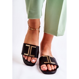 PG1 Dámské klasické kožené pantofle s černým Maren Ornamentem černá 1