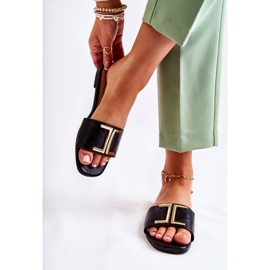 PG1 Dámské klasické kožené pantofle s černým Maren Ornamentem černá 2