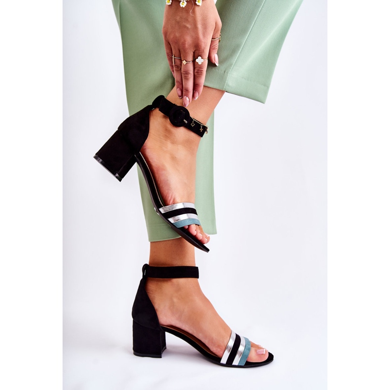 PG1 Módní semišové sandály na nízkém podpatku černá Nallia modrý stříbrný 2 PG1 Módní semišové sandály na nízkém podpatku černá Nallia modrý stříbrný 2