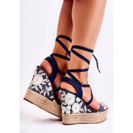 WS1 Módní vázané sandály na klínku tmavě modré Recife modrý 2