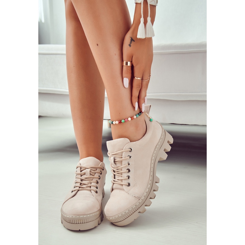 S.Barski Dámské semišové šněrovací boty, béžová béžový 4