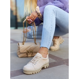 S.Barski Dámské semišové šněrovací boty, béžová béžový 3