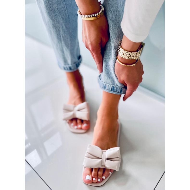 Pantofle Mili Beige s mašlí béžový 1