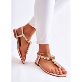 PG2 Dámské sandály žabky s ozdobným páskem Béžová Juliana béžový 2