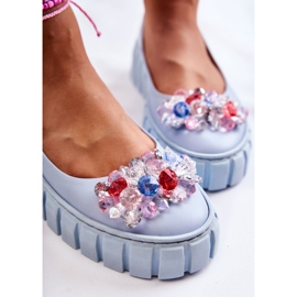 PA2 Kožené Baleríny Na Platformě S Barevnou Modrou Dekorací Ladette modrý 1