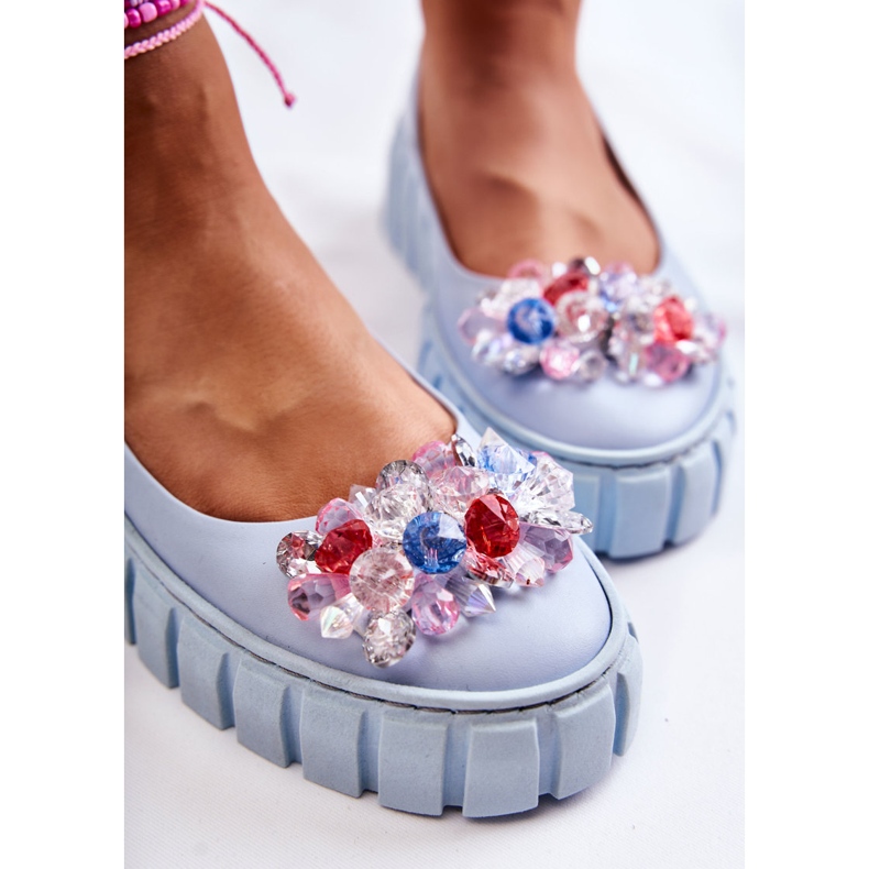 PA2 Kožené Baleríny Na Platformě S Barevnou Modrou Dekorací Ladette modrý 1