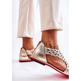 PA2 Kožené lehké prolamované sandály Gold Alima zlatý 2