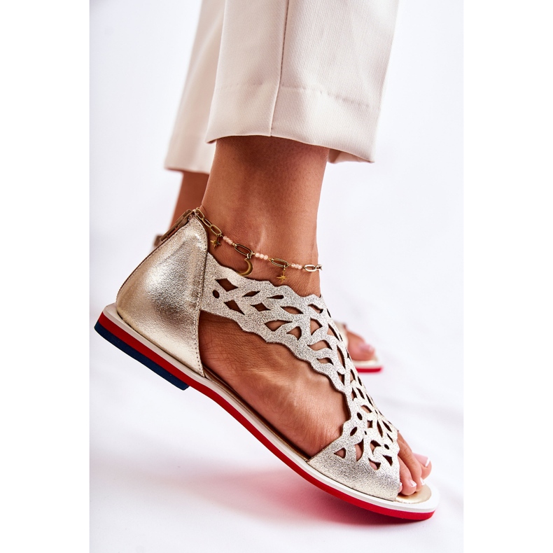 PA2 Kožené lehké prolamované sandály Gold Alima zlatý 1