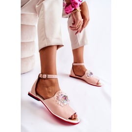 PA2 Dámské kožené sandály se zářivě růžovým zdobením Nevassa 3