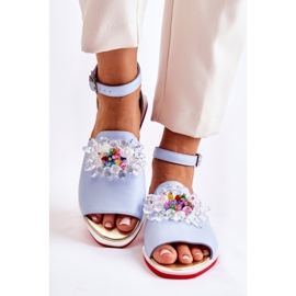PA2 Dámské kožené sandály s modrým zdobením Nevassa 2