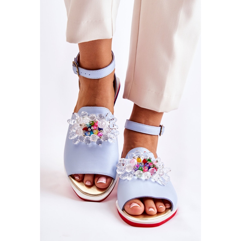 PA2 Dámské kožené sandály s modrým zdobením Nevassa 2