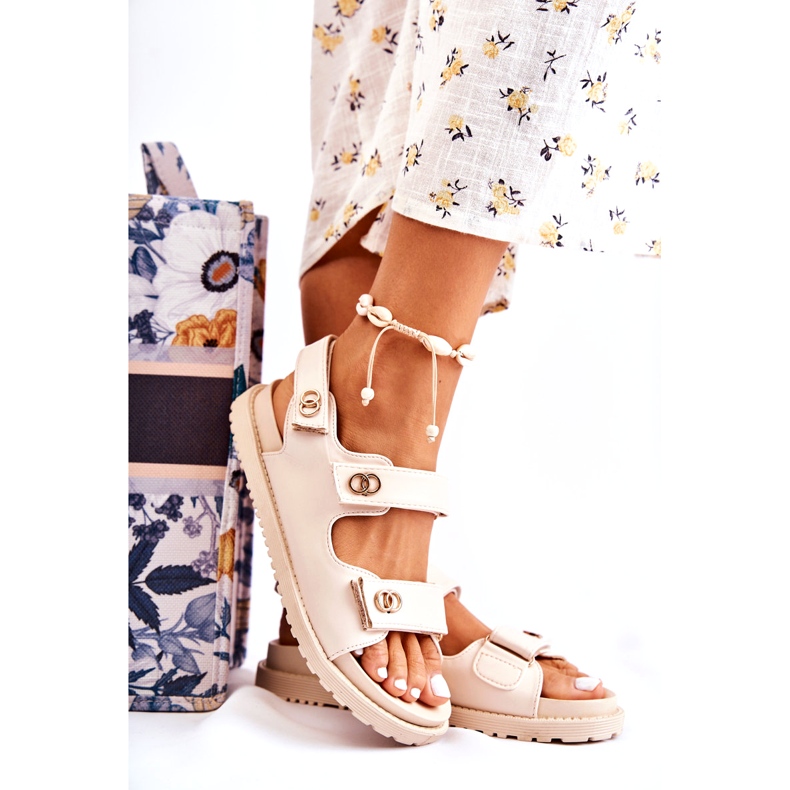 S.Barski Dámské kožené sandály s ozdobou, béžová béžový 5