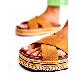 PG1 Dámské semišové pantofle na platformě Camel Jossie hnědý 6