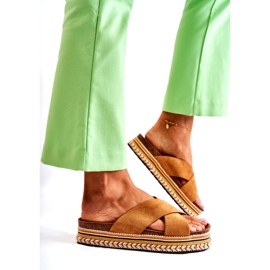 PG1 Dámské semišové pantofle na platformě Camel Jossie hnědý 3