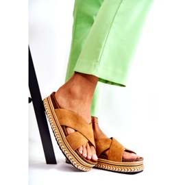 PG1 Dámské semišové pantofle na platformě Camel Jossie hnědý 1