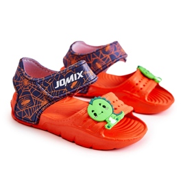WJ1 Lehké dětské sandály s oranžovým a tmavě modrým zdobením námořnická modrá 6