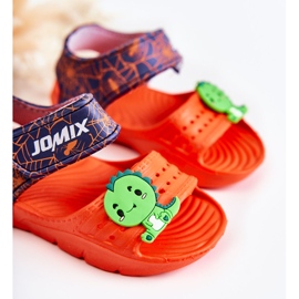 WJ1 Lehké dětské sandály s oranžovým a tmavě modrým zdobením námořnická modrá 4