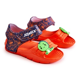 WJ1 Lehké dětské sandály s oranžovým a tmavě modrým zdobením námořnická modrá 5