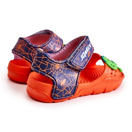 WJ1 Lehké dětské sandály s oranžovým a tmavě modrým zdobením námořnická modrá 1