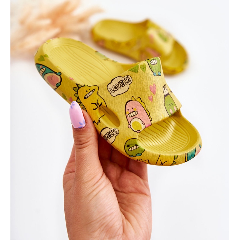 WJ1 Lehké dětské pantofle Dinosauři Yellow Astro žluť 1